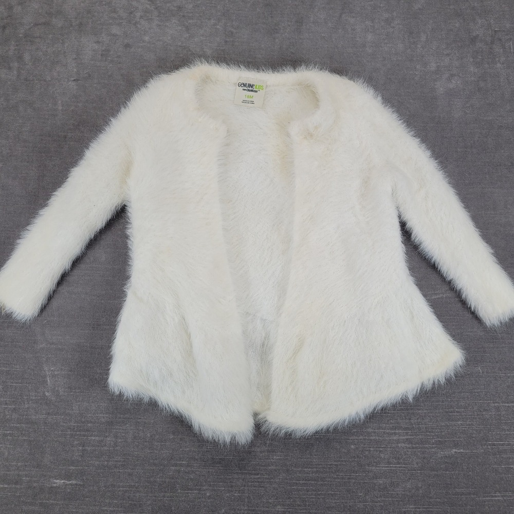Genuine Kids OshKosh Vintage White Fuzzy Eyelash Knit Open Front Cardigan 18M